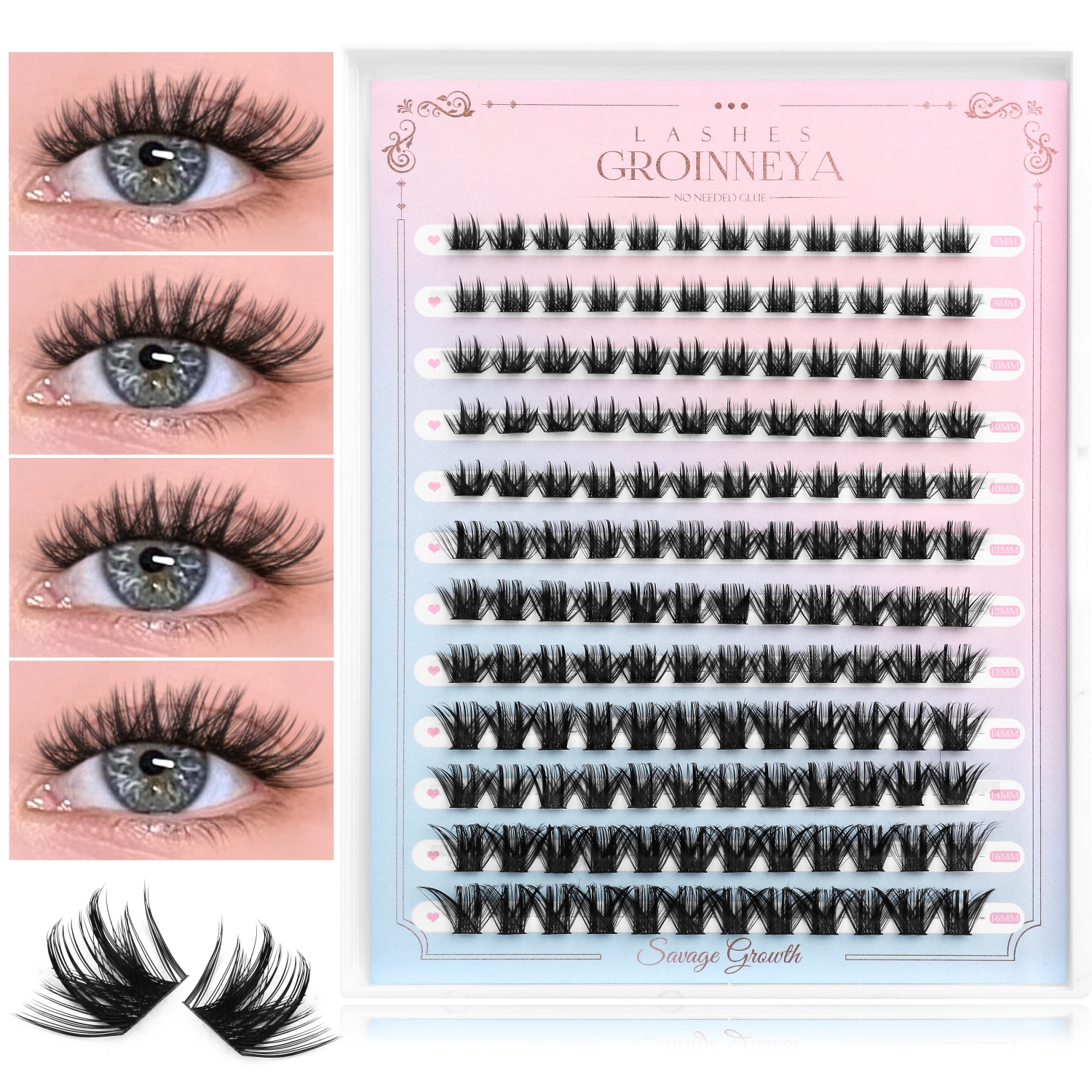 Eyelash Extension Full Set - GROINNEYA Eyelashes Clusters Fluffy Cluster Lashes