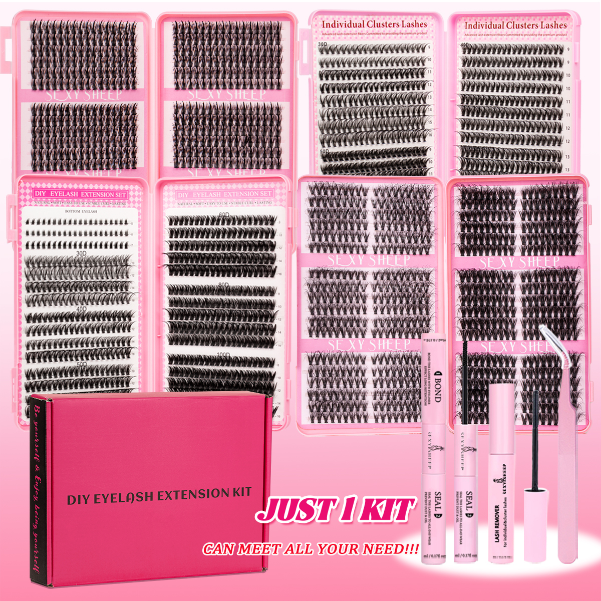 Eyelash Extension C Curl - Volume Eyelashes Clusters Kit Mix Styles